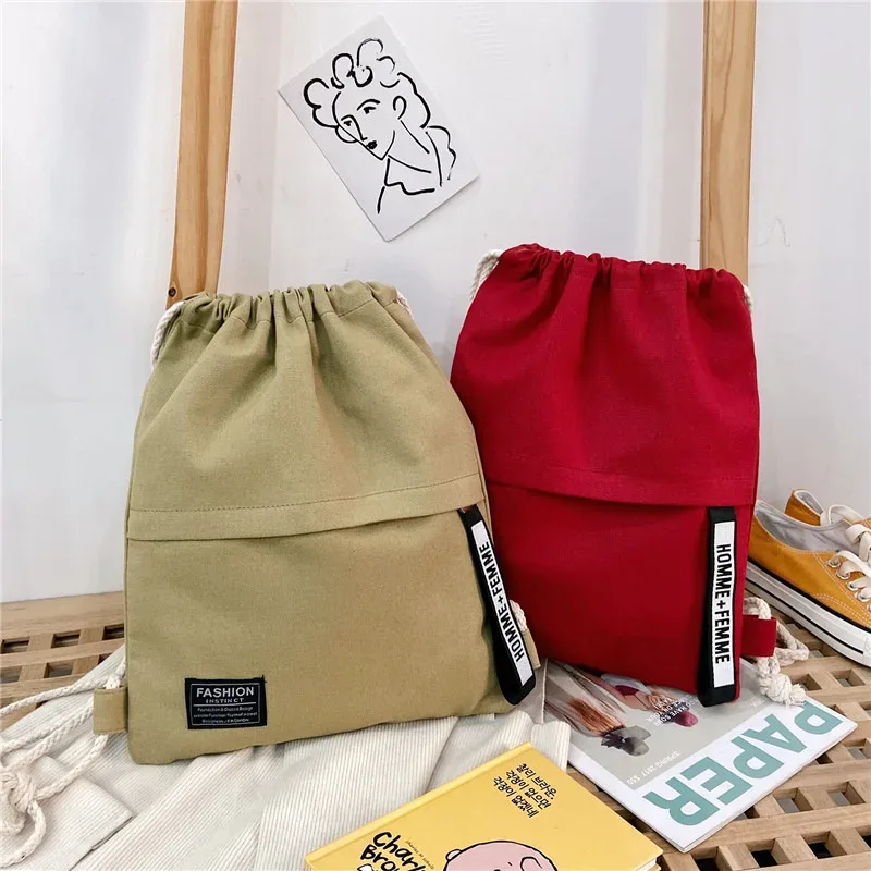 nouveau sac à cordon en toile de couleur unie, sac à dos portable simple, sac en tissu décontracté pour hommes, femmes, étudiants, usage quotidien