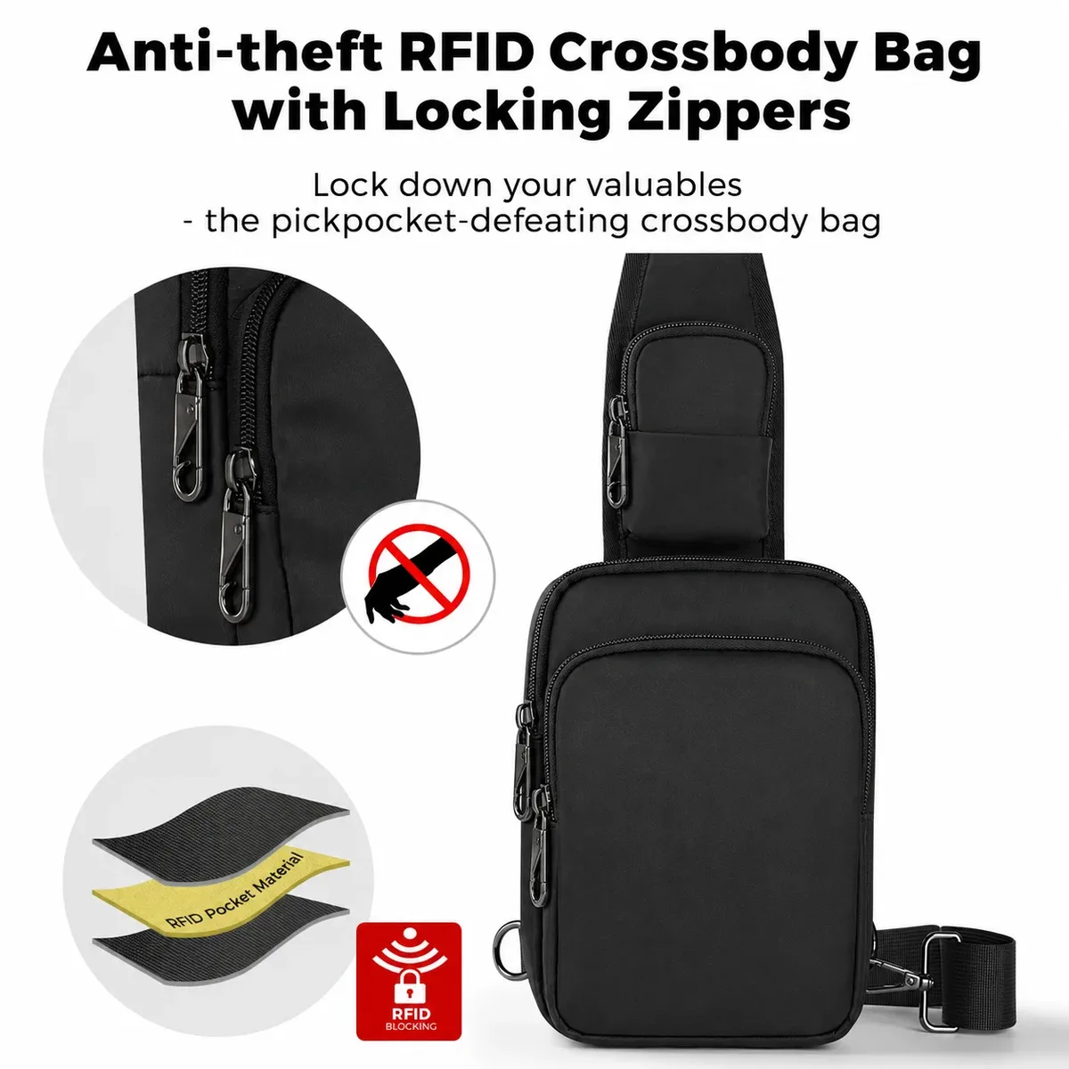 sac à bandoulière décontracté et tendance anti-rfid pour hommes, sac de poitrine sportif urbain, sac à épaule simple et léger pour les trajets quotidiens