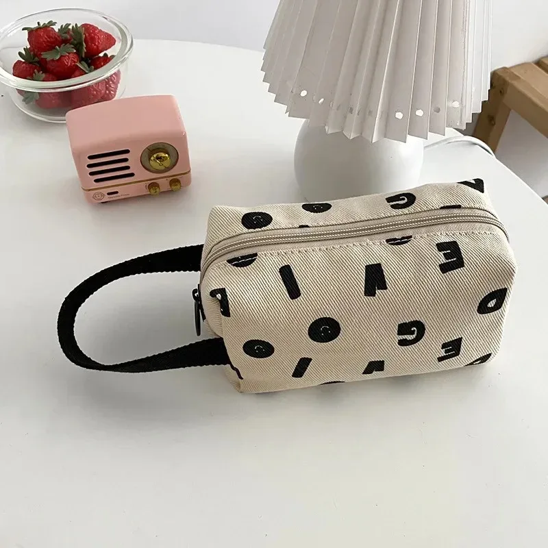 Lettres imprimer femmes toile sacs à cosmétiques coton tissu maquillage sac pochette petit sac à main pochette voyage organisateur étui pour les filles