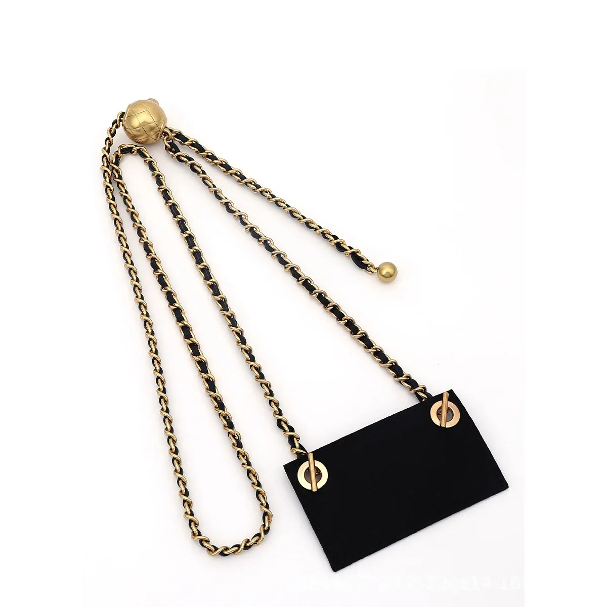 chaîne métallique maillons noir doré pochette cuir compacte fermoirs dorés accessoire voyage remplacement sacoche identification documents travail