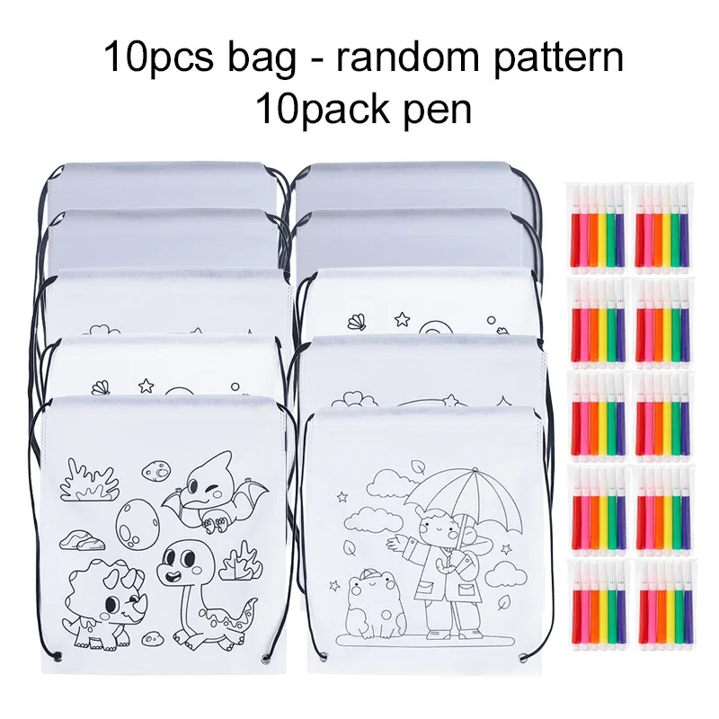 2 à 12 sacs à dos à cordon de serrage avec motifs à colorier, sacs de rangement non tissés pour étudiants, fournitures éducatives, sacs de rangement pour livres de tutoriels tmz