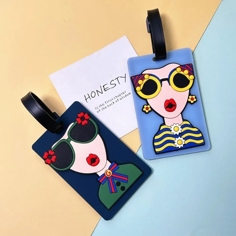 étiquette de bagage en silicone souple, mignonne, avec lanière, étiquette d'identification de valise pour fille drôle, étiquette de carte d'embarquement anti-perte