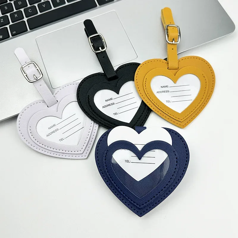 étiquettes de bagage en cuir pu épaissi, design créatif 'love', pour cartes d'embarquement, accessoires de voyage et de vacances, étiquettes d'identification nominative pour le check-in