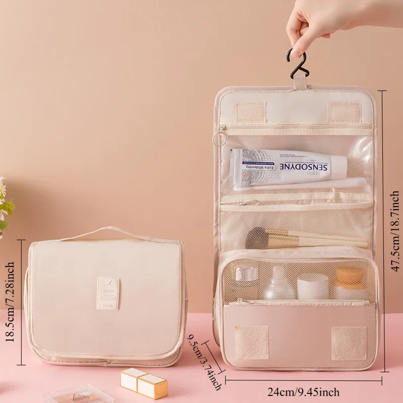 sac de toilette à crochet portable, multifonctionnel, voyage, étanche, résistant à l'usure, rangement multicouche, sac de maquillage de grande capacité