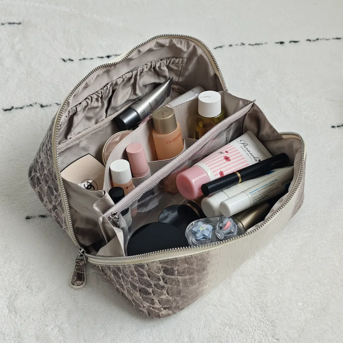 sac de maquillage en cuir véritable à motif pierre pour femmes, nouveau sac de toilette de voyage en cuir de vachette à motif crocodile de l'himalaya, sac de rangement pour cosmétiques