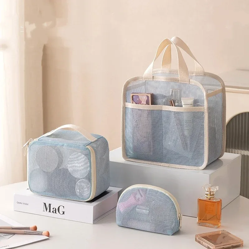 pochette de rangement portable, sac à cosmétiques en maille multi-usages, organisateur de maquillage respirant, trousse de toilette transparente pour la douche