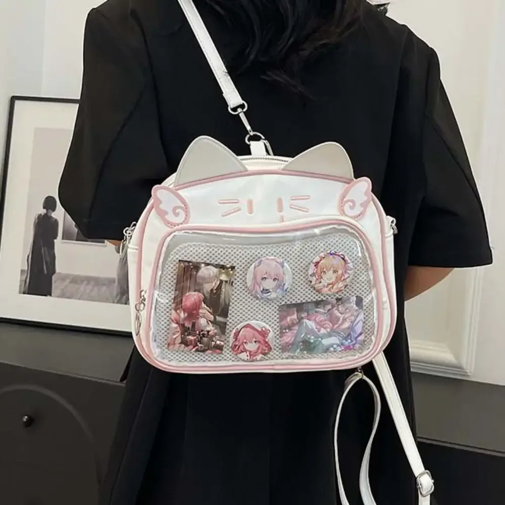 sac à fermeture éclair mignon, sac itabag chat kawaii en pu et coton, pochette transparente, portefeuille, sac pour petits objets, sacs à dos de mode, voyage