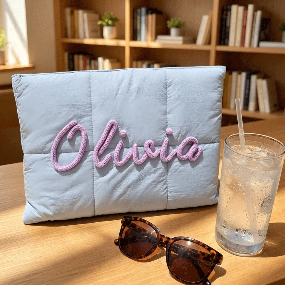 sac pour ordinateur portable personnalisé, étui pour ordinateur portable matelassé avec lettres en chenille personnalisées, housse pour ordinateur portable de 12x16 pouces, cadeau de bureau