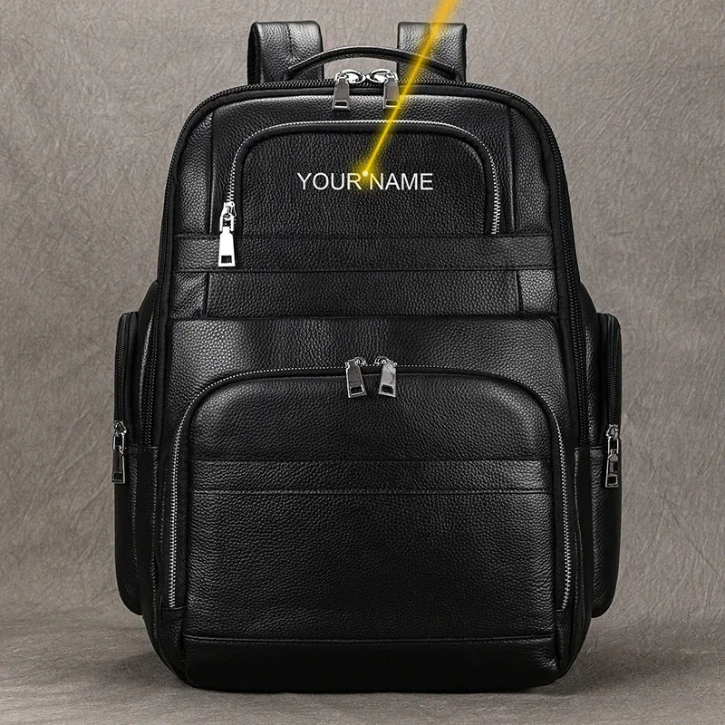 sac de voyage en cuir double couche pour homme, sac pour ordinateur d'affaires, sacs à dos pour ordinateur portable, chargement usb, grande capacité