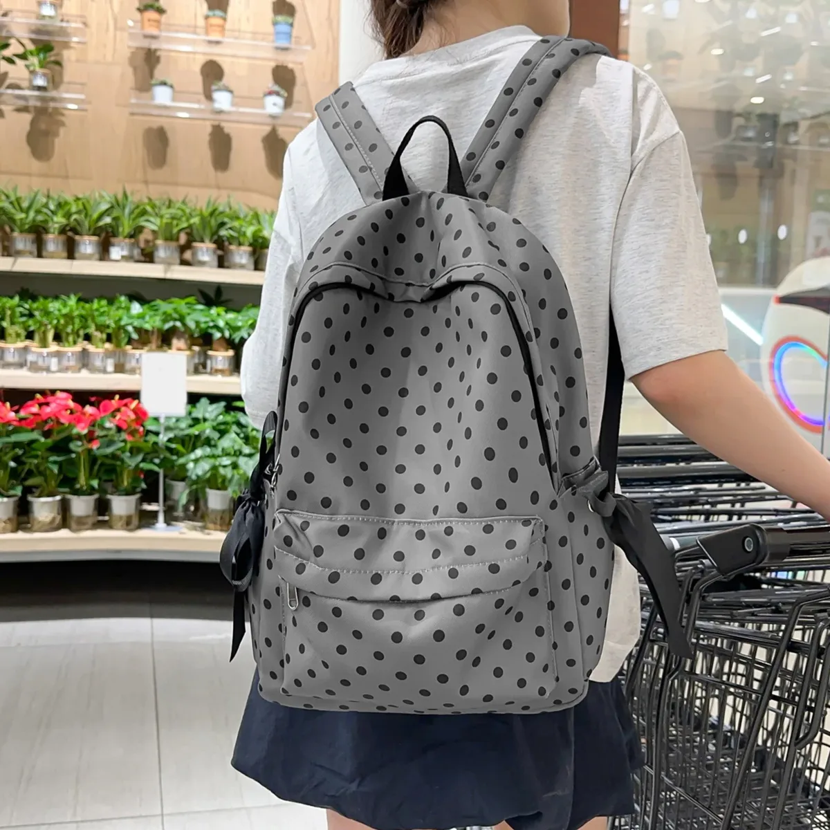 sac à dos scolaire mignon à pois, sac à dos en nylon kawaii, sac à dos esthétique pour filles, femmes, lycée, collège
