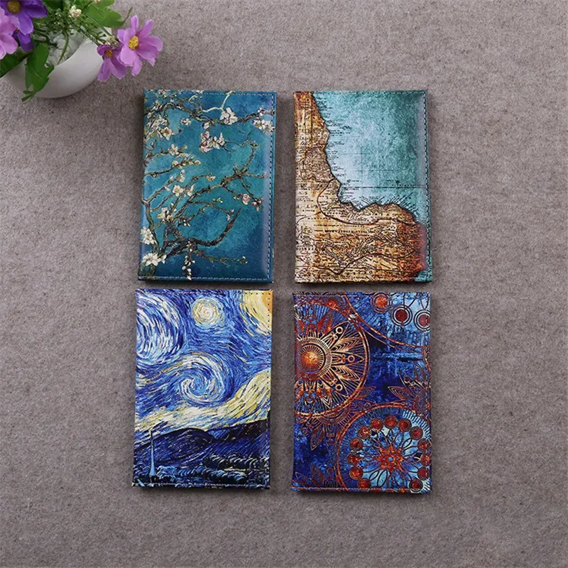 organisateur voyage cuir pu motif floral abstrait bleu noir fleur verte compact portefeuille documents identité business cards credit cards