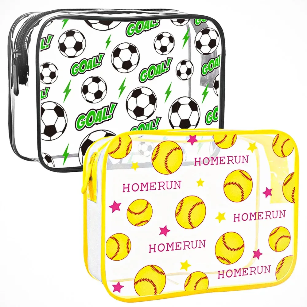 trousse de toilette en pvc sur le thème du football, trousse de maquillage, adaptée aux hommes et aux femmes, trousse de rangement transparente pour articles de toilette de voyage, trousse de maquillage