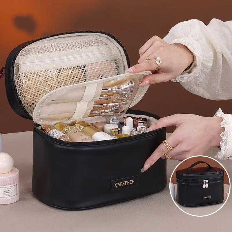 organisateur de pinceaux de maquillage portable, sac à cosmétiques pliable multi-poches pour femmes, parfait pour les voyages, l'usage quotidien et le rangement en salle de bain