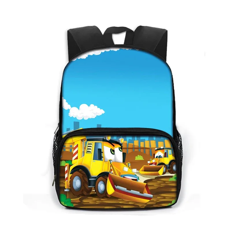 sac à dos imprimé dessin animé de police, voiture, bus, pelle, camion, sac de jour pour enfants, sac de livre pour écoliers de maternelle
