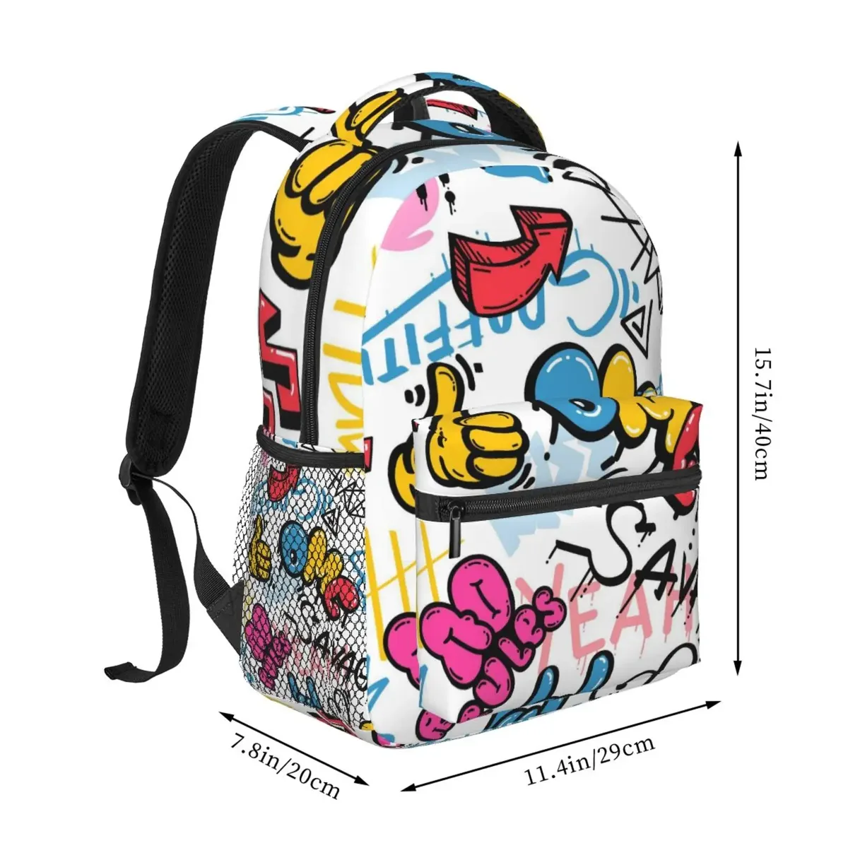 sac dos polyester imprimé graffiti omg savage symboles coeurs unisexe voyage école ordinateur portable