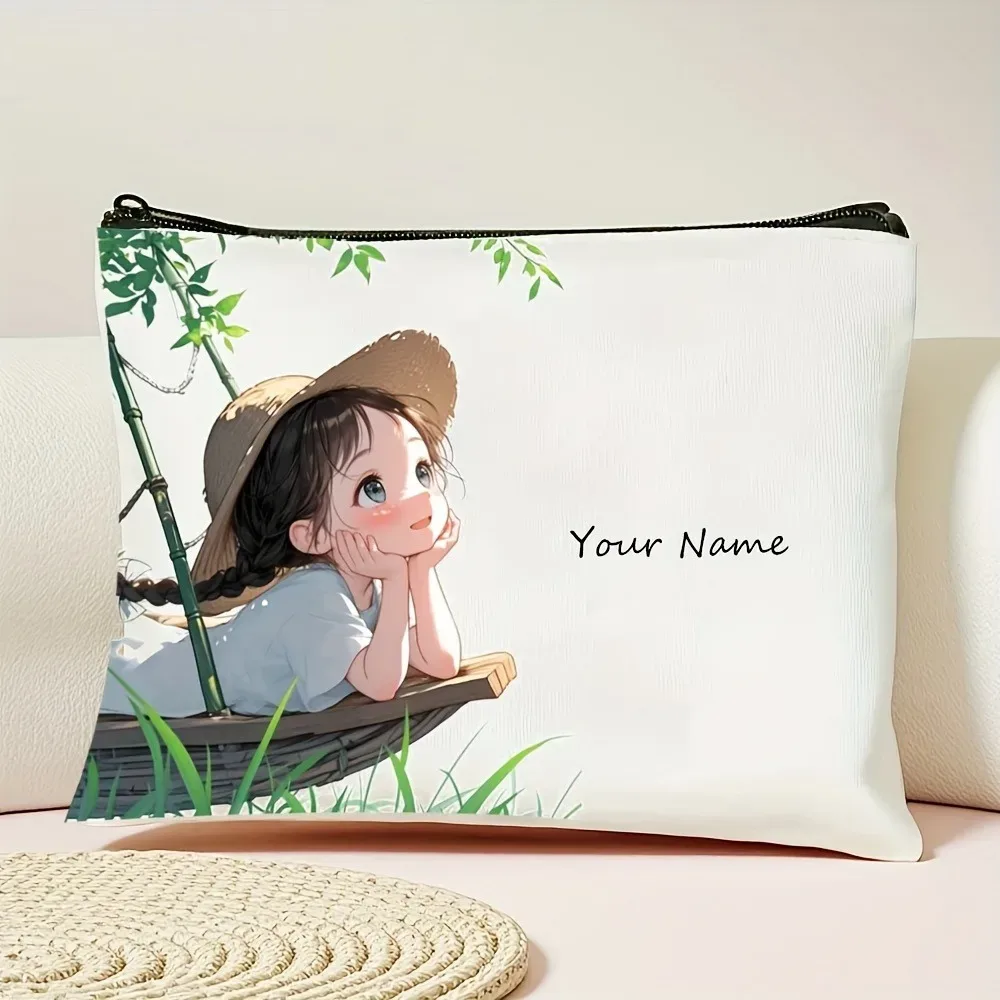 trousse polyester florale blanc motifs animés pliante extensible cosmétiques bijoux voyage petite taille décontractée