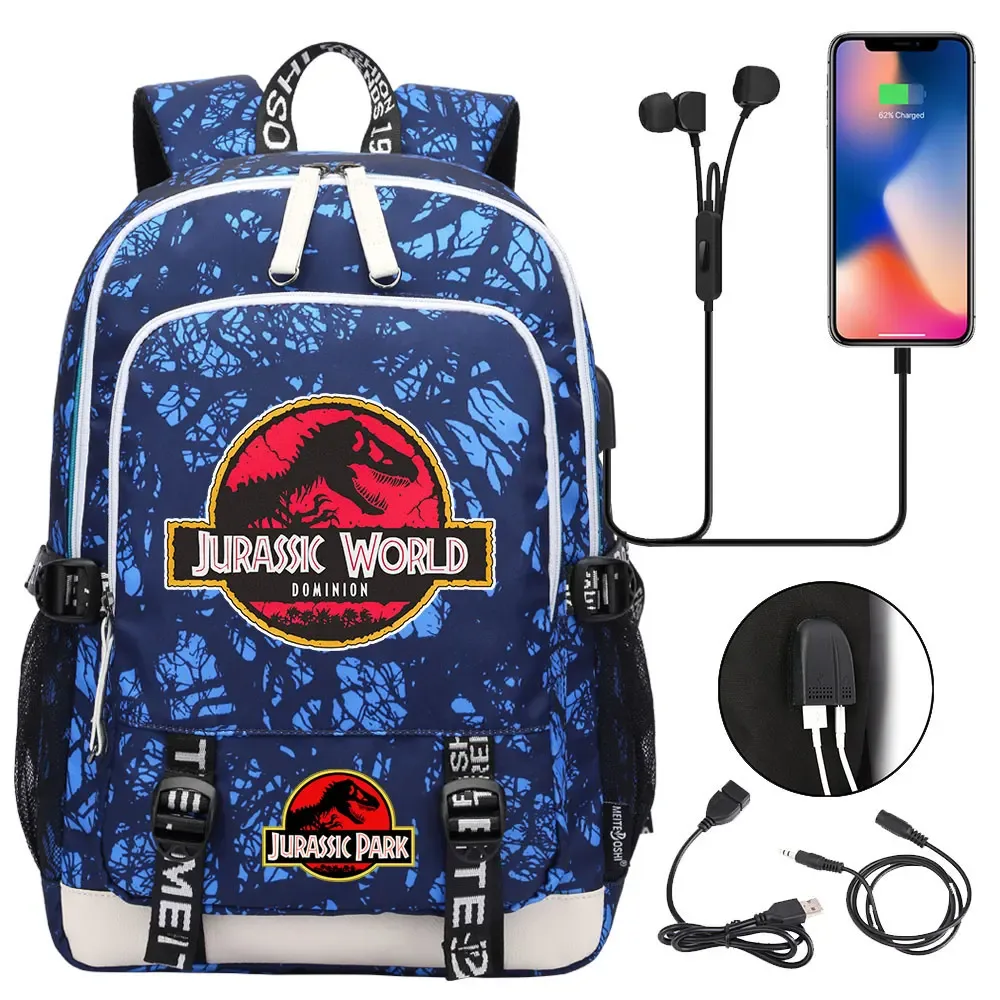 jurassic park world dinosaure adolescent usb charge sac à dos pour ordinateur portable femmes hommes filles garçons enfants école livre sac voyage sac à dos