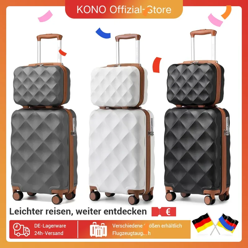 Ensemble de bagages 2 pièces British Traveler | Mallette cabine avec serrure TSA et trousse de toilette | 4 doubles rouleaux | 31 + 54 cm