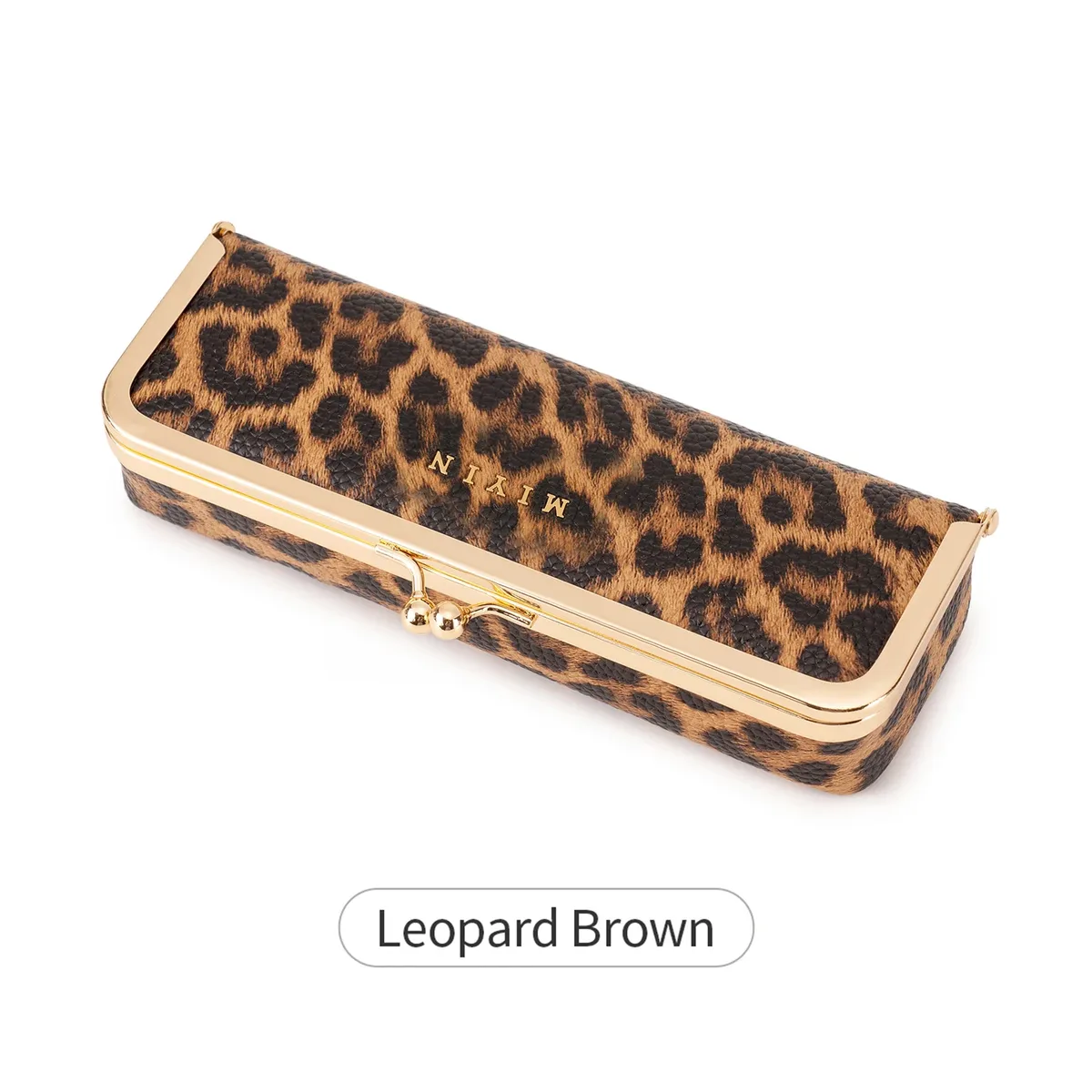 miyin étui à bijoux multifonctionnel pour femme à imprimé léopard avec fermeture kiss lock, étui à lunettes, essentiel de voyage, organisateur de rouge à lèvres et cosmétiques