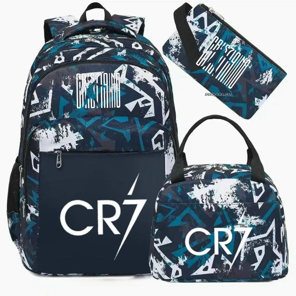 3 pièces/ensemble cr7 adolescent étudiant garçons fille enfants école livre sacs femmes hommes sac à dos adolescents cartable étudiants ordinateur portable voyage sacs à dos