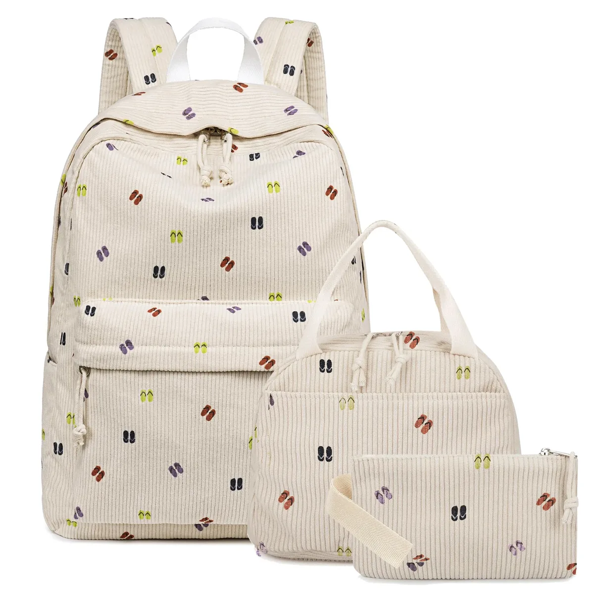 sac dos velours côtelé fleurs beige petit sac pochette poignées doublées poches principales avant usage voyage école
