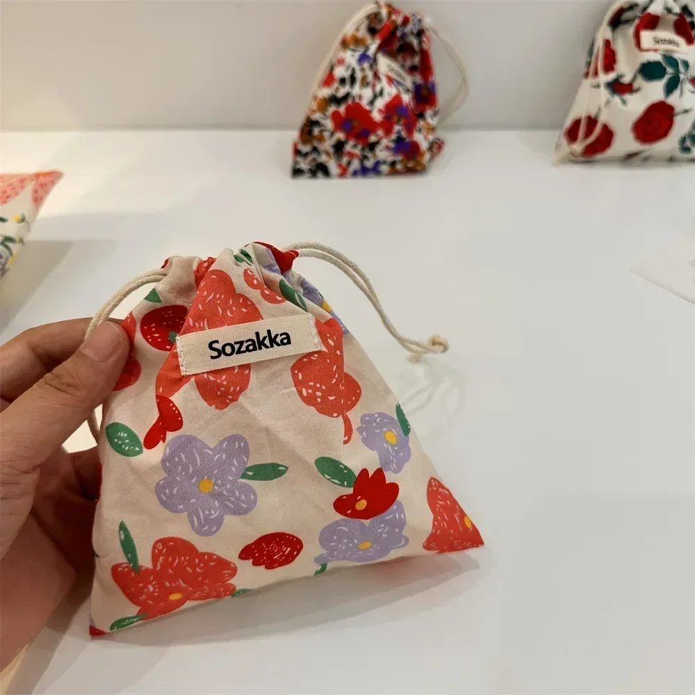 sacs à main en coton floral pour femmes, petit sac à cordon de proximité, trousse de toilette rouge à lèvres, poudres de maquillage, porte-monnaie, sac de rangement pour écouteurs prédire