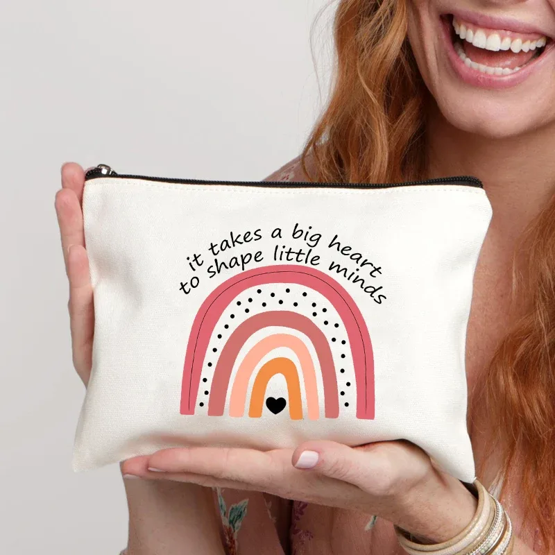 sac cosmétique motif arc-en-ciel it takes a big coussins to shape little minds, trousses de maquillage de toilette, trousse à crayons scolaire, cadeau pour les enseignants