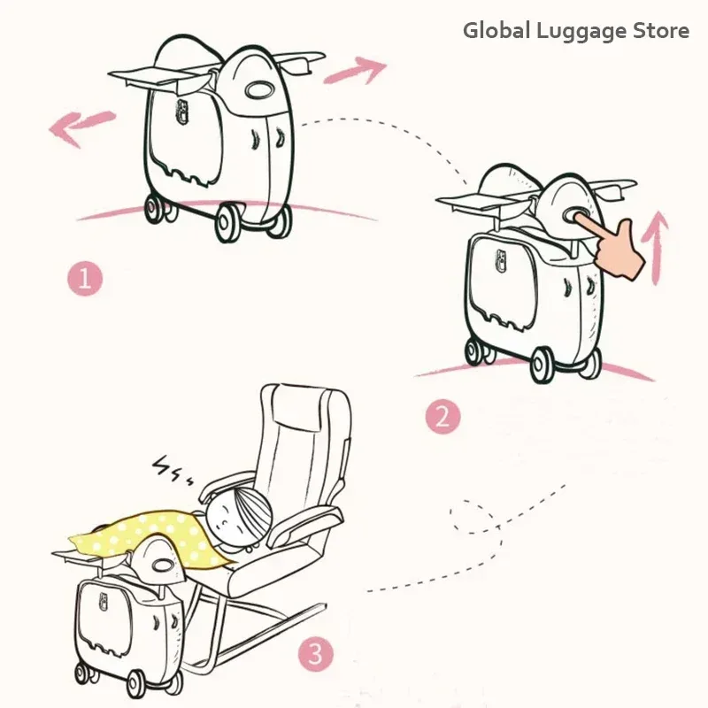 valise polypropylène rose pattes chat toupie poignée amovible petite tablette bagage main enfant voyage