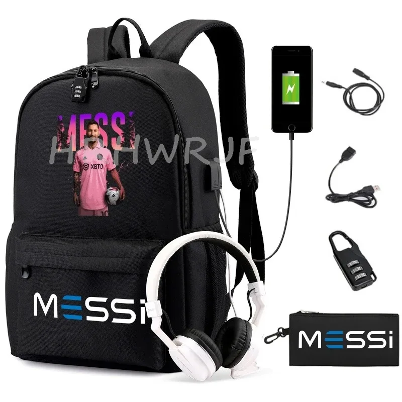 sac à dos de sport messi camouflage pour femmes et hommes, sac à dos pour ordinateur portable pour adolescents, étudiants, sac à dos orthopédique de voyage avec trousse à crayons 2 pièces