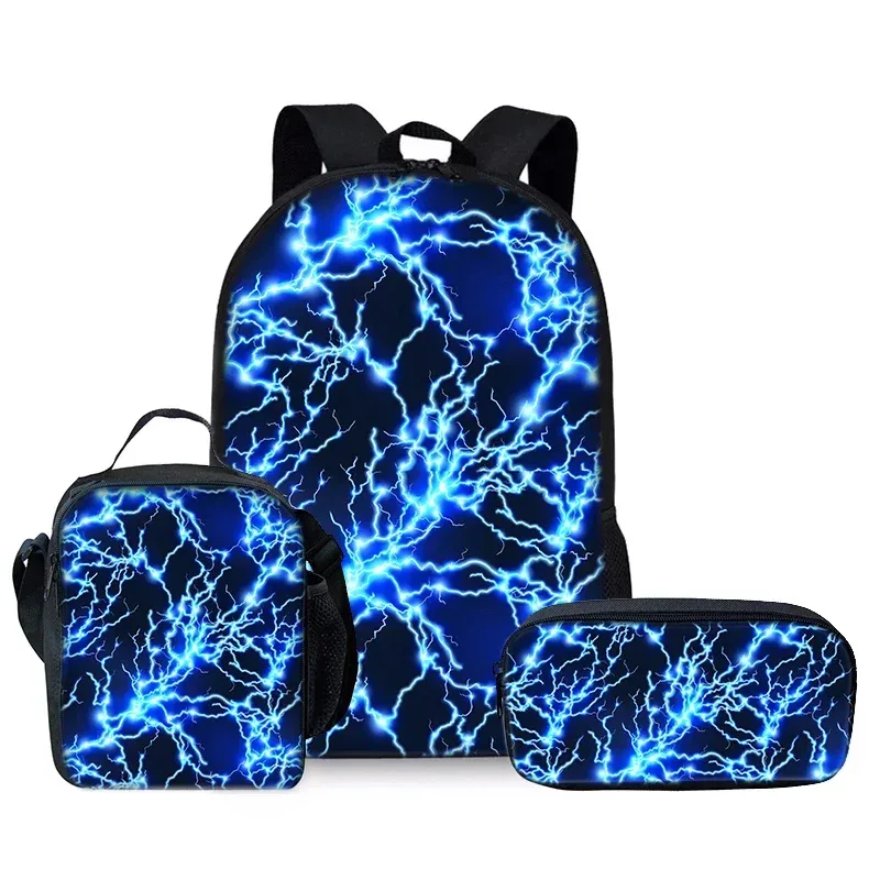ensemble de sacs à dos trois pièces thème éclair et foudre pour garçons et filles – meilleurs cadeaux – sac à dos scolaire 2d plat à motif dessin animé pour enfants