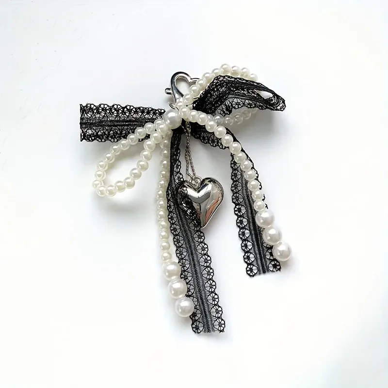 porte-clés nœud en dentelle et perles, nœud en perles pour femme, porte-clés pendentif de sac, porte-clés breloque pour sac à dos, pendentif de sac en forme de cœur, porte-clés à perles, pendentif nœud, accessoires de porte-clés pour cadeaux, portefeuilles, sacs, sacs à dos, sacs à main