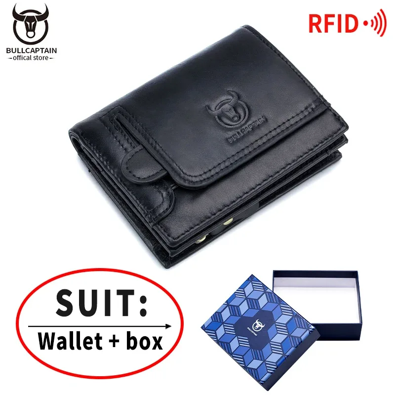 bullcaptain-portefeuille rfid 100% en cuir véritable pour homme, sac de rangement multifonctionnel, porte-monnaie, porte-cartes