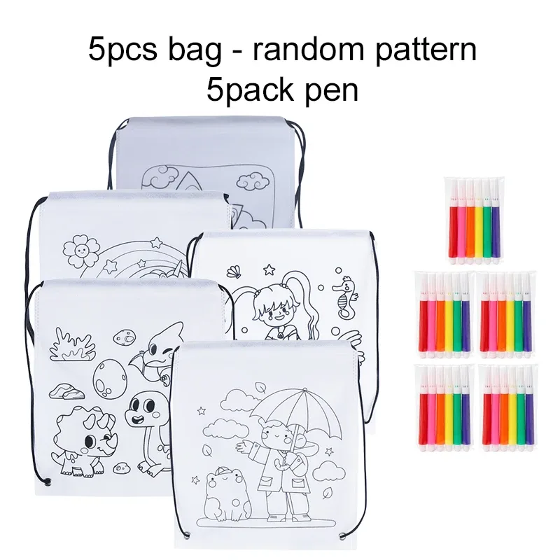2 à 12 sacs à dos à cordon de serrage avec motifs à colorier, sacs de rangement non tissés pour étudiants, fournitures éducatives, sacs de rangement pour livres de tutoriels tmz