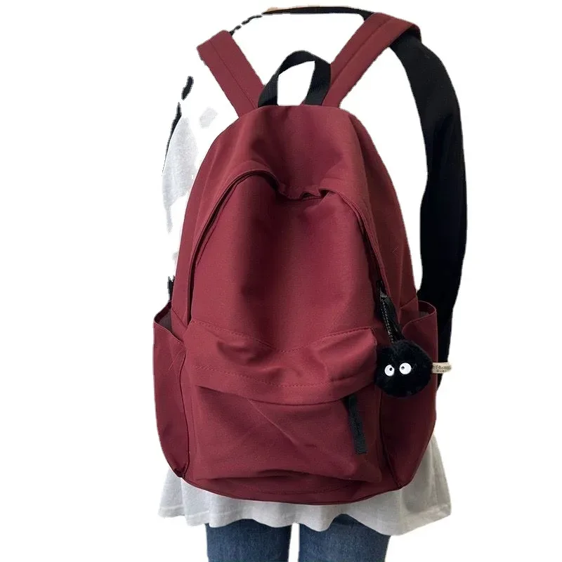 sac à dos de style minimaliste japonais, grande capacité, couleur unie, double bandoulière, pour étudiantes et lycéennes