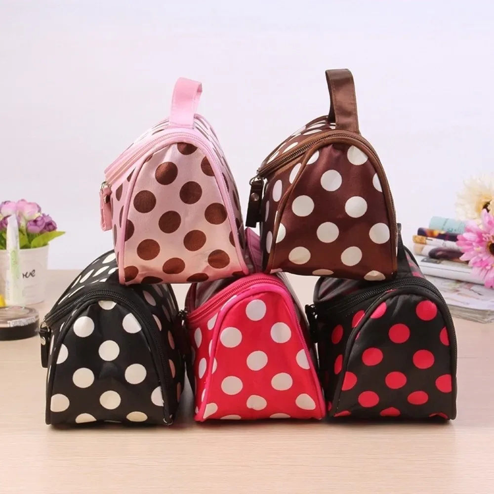 sac de maquillage portable à pois, style coréen, trousse de toilette de voyage grande capacité, sac de rangement cosmétique à rabat