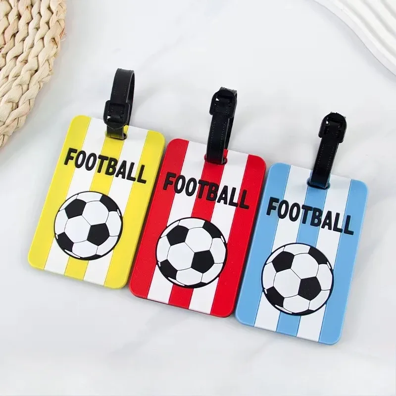 nouveau football pvc étiquette de bagage de voyage femmes hommes carte d'embarquement étiquettes de bagages étiquettes de valise nom id adresse étiquette étiquette de bagage
