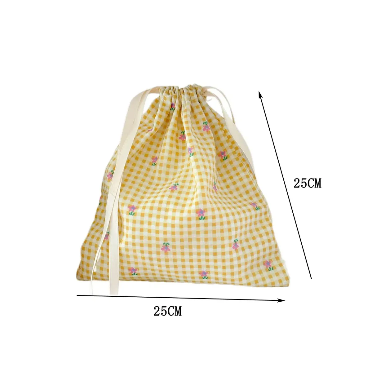 sac à cordon jaune à motif floral, sacs de rangement de voyage en tissu, sacs de tri portables pour articles divers, grandes pochettes à cordon