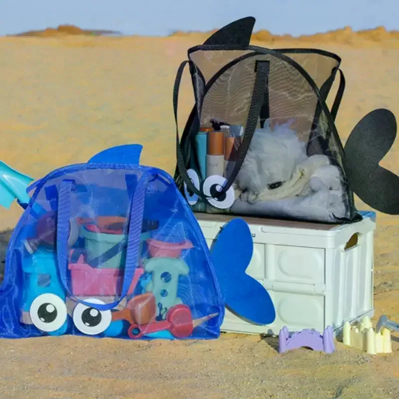 sac de rangement de grande capacité à motif de dessin animé, pliable, respirant, en maille, pochette organisatrice pour jouets de pêche à la sable, pour voyage et sports de plein air
