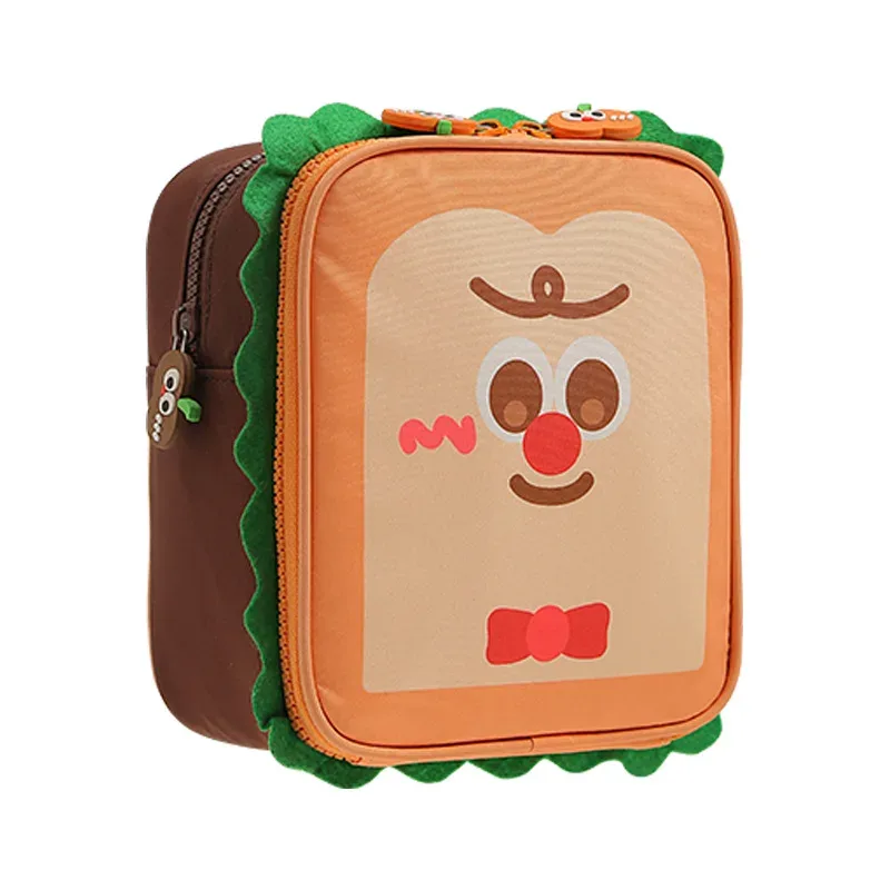 trousse de toilette de voyage portable en tissu oxford imperméable motif tour de toast mignon pour maquillage et voyages d'affaires