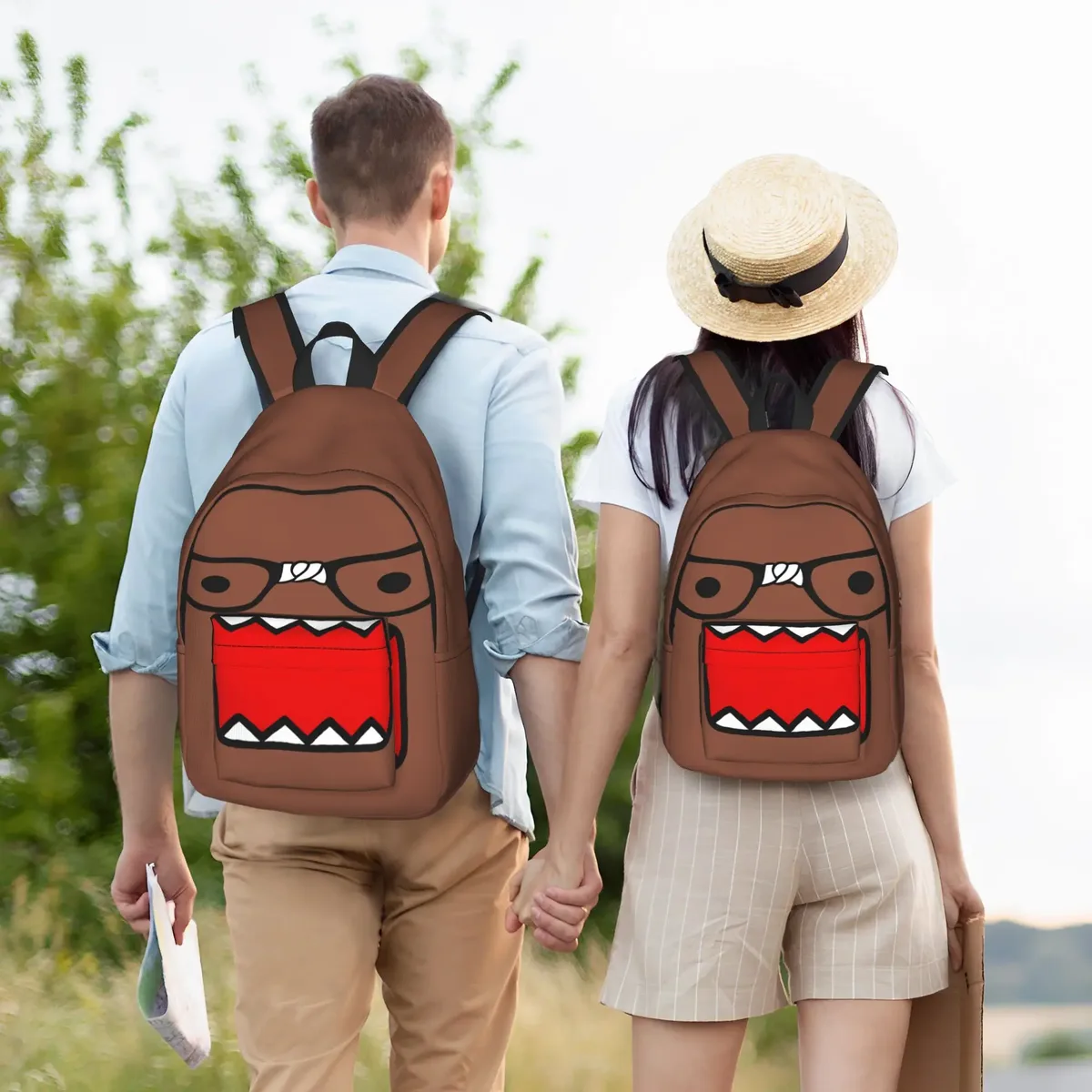 sac à dos domo kun face anime cool pour hommes et femmes, sac à dos de sport, étudiant, randonnée, voyage, meme, poupée, sac à dos de jour, sac à bandoulière pour ordinateur portable