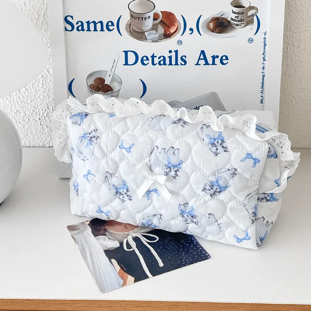 sac de maquillage en dentelle de chat de dessin animé pour femmes, organisateur de voyage, pochette cosmétique de toilette, sac de maquillage portable pour filles, vente en gros