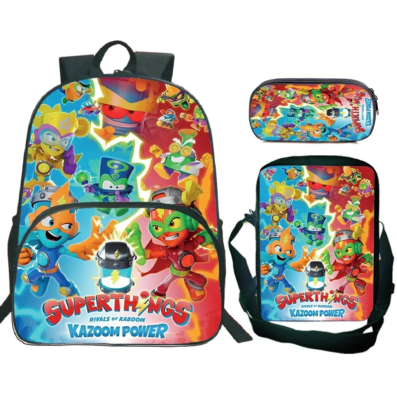 nouveau superthings dessin animé sac à dos 3 pièces ensemble garçons filles cartable sac à bandoulière sac à crayons supthings cartable scolaire voyage mochila