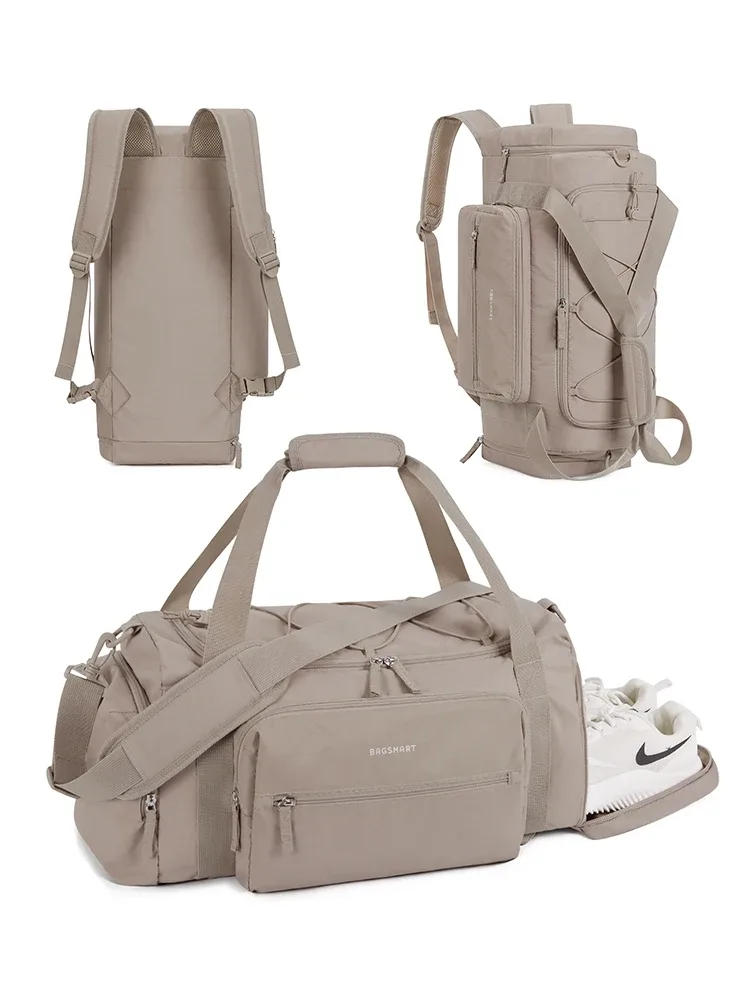 sac voyage polyester beige multipoches grande taille compartiment chaussures respirant sport week end travels