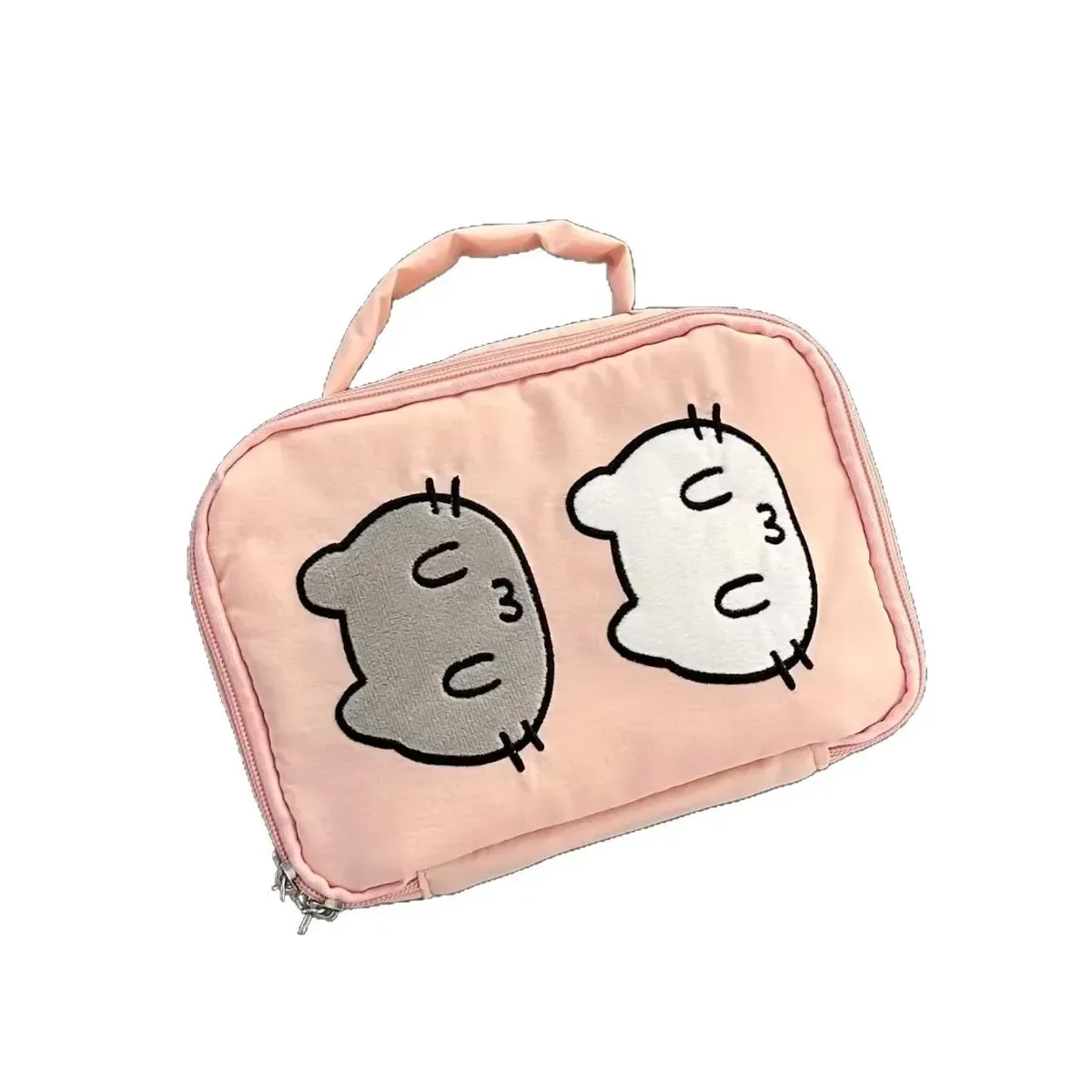 sac de rangement de maquillage portable rose bonheur chat, trousse de toilette de voyage, mignon petit arbre rouge, organisateur de papeterie, pochette cosmétique