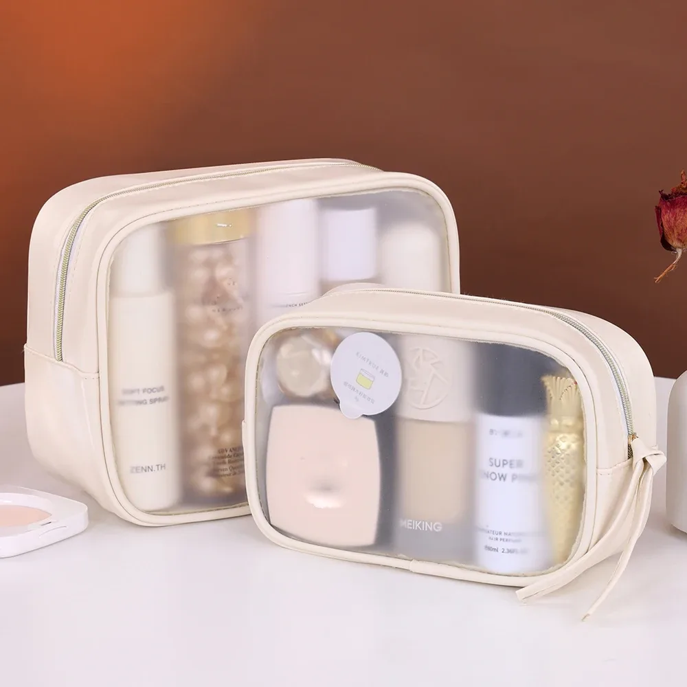 sac de maquillage semi-transparent multifonctionnel, sac de rangement pour cosmétiques, trousse de toilette pour voyage d'affaires, sacs de maquillage de grande capacité, 1 pièce