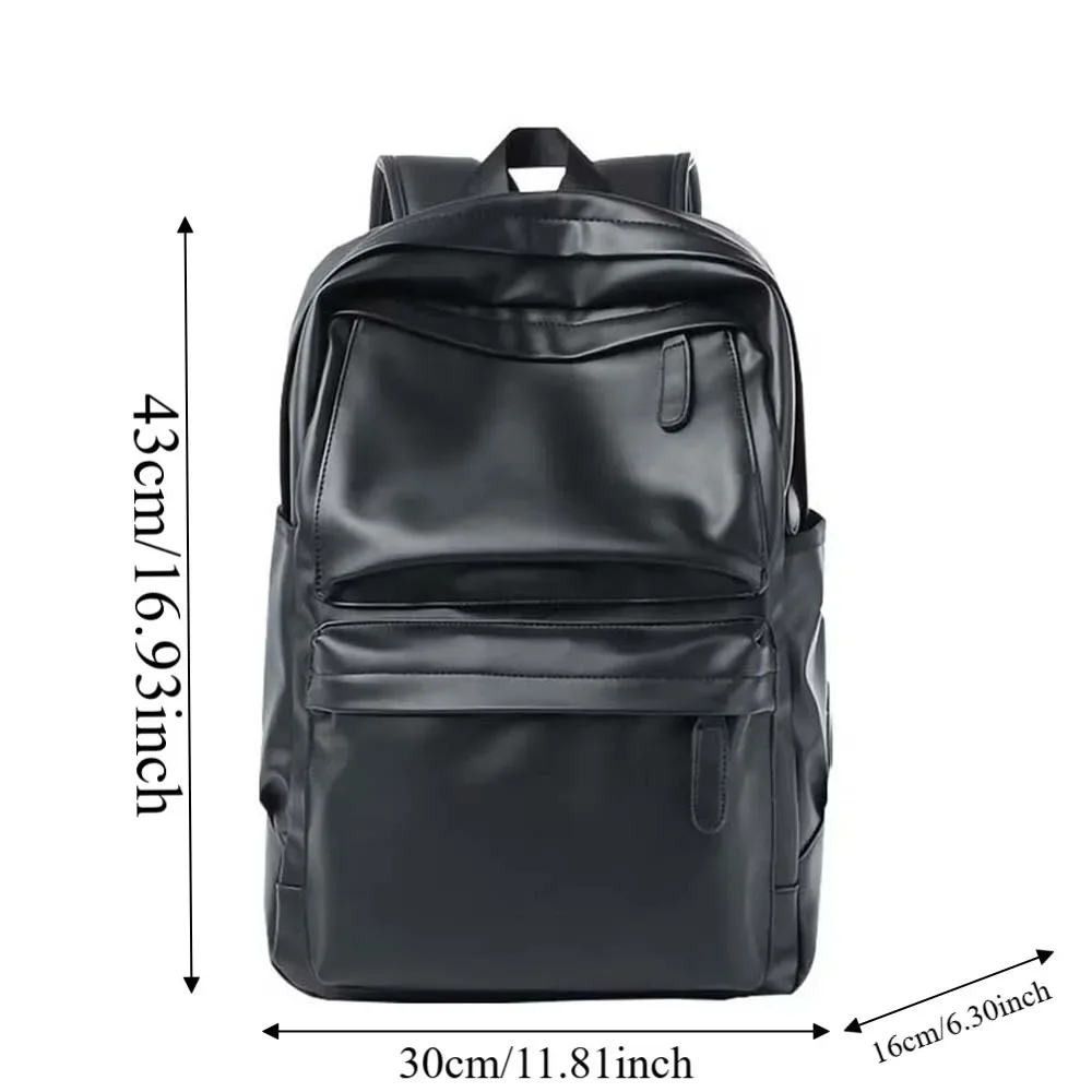 sac à dos en cuir pvc pour hommes, bandoulière rembourrée, résistant à l'eau, sac d'école pour ordinateur portable, finition noire, compartiment pour ordinateur portable