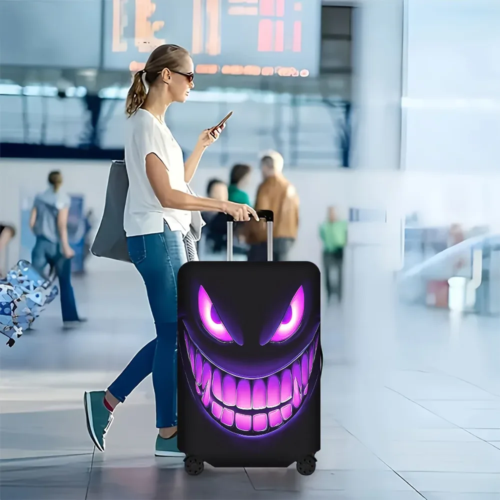 housse valise polyester visage monstre effrayant yeux lumineux dents pointues fond noir bleu rouge protection voyage