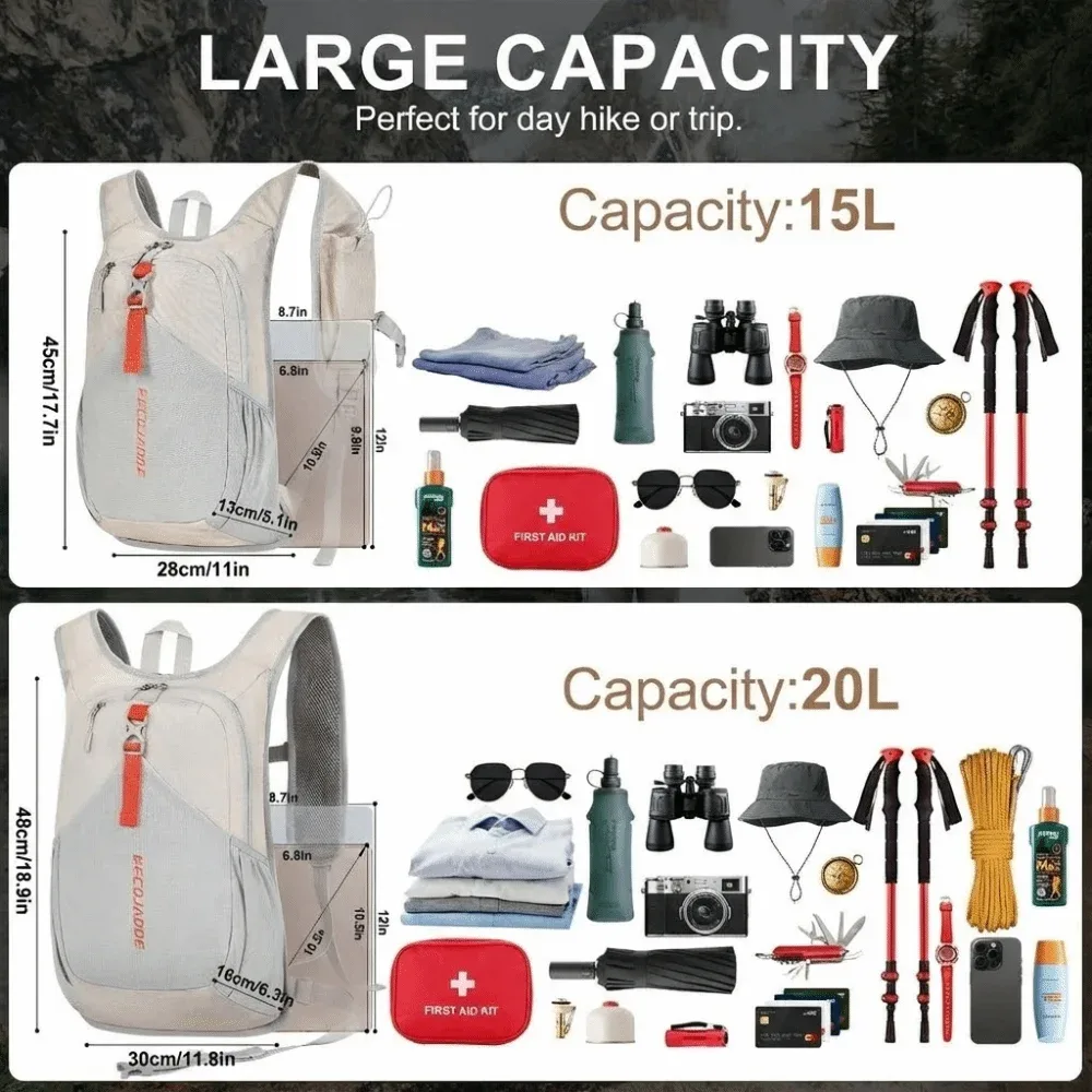 sac à dos de randonnée de haute qualité 15l, léger, pliable, petit sac à dos, plusieurs poches, compact, ultraléger, sac à dos de randonnée d'une journée