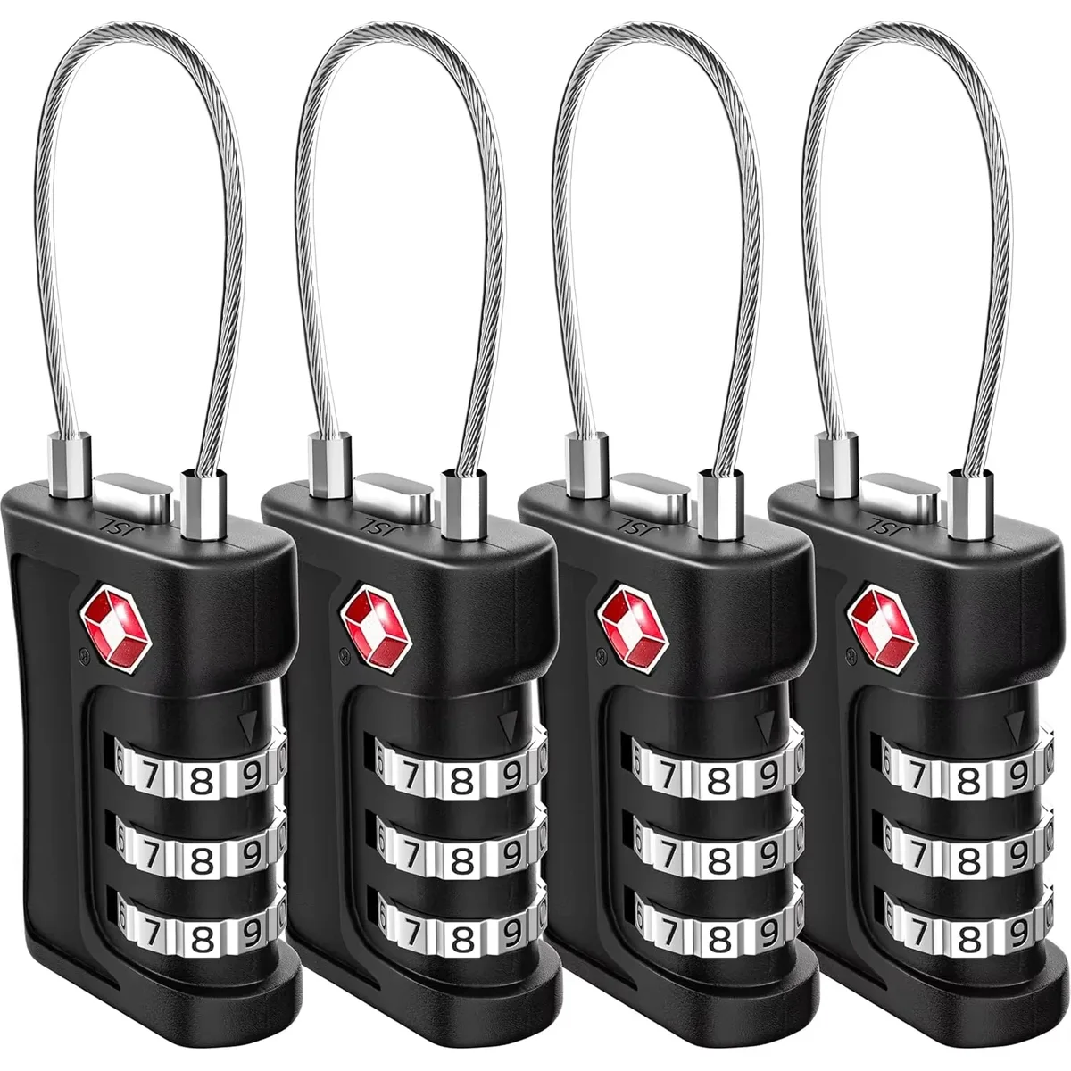 cadenas tsa pvc poignée flexible petite taille couleur noir rouge jaune chiffres blancs accessoires voyage