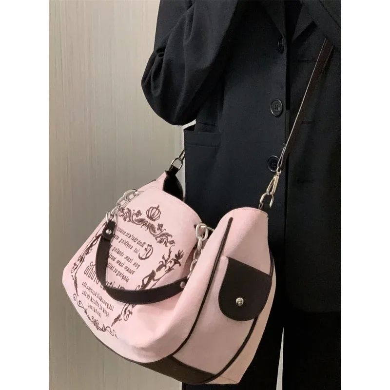 sac à main gothique rétro de grande capacité avec lettres brodées pour femme, sacoche à bandoulière souple de marque, livraison gratuite